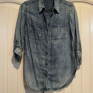 Tribal Denim Blue Button-Up Blouse